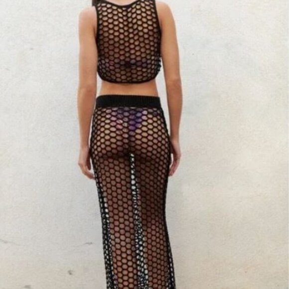 ZARA CROCHET MAXI SKIRT BLACK COVER-UP BEACH SIZE S 0085/343/800 - Picture 6 of 6
